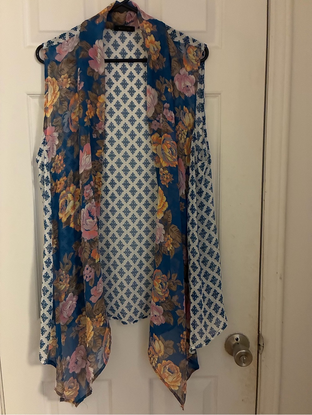 West Kei Blue Floral Sheer Open Front Tunic